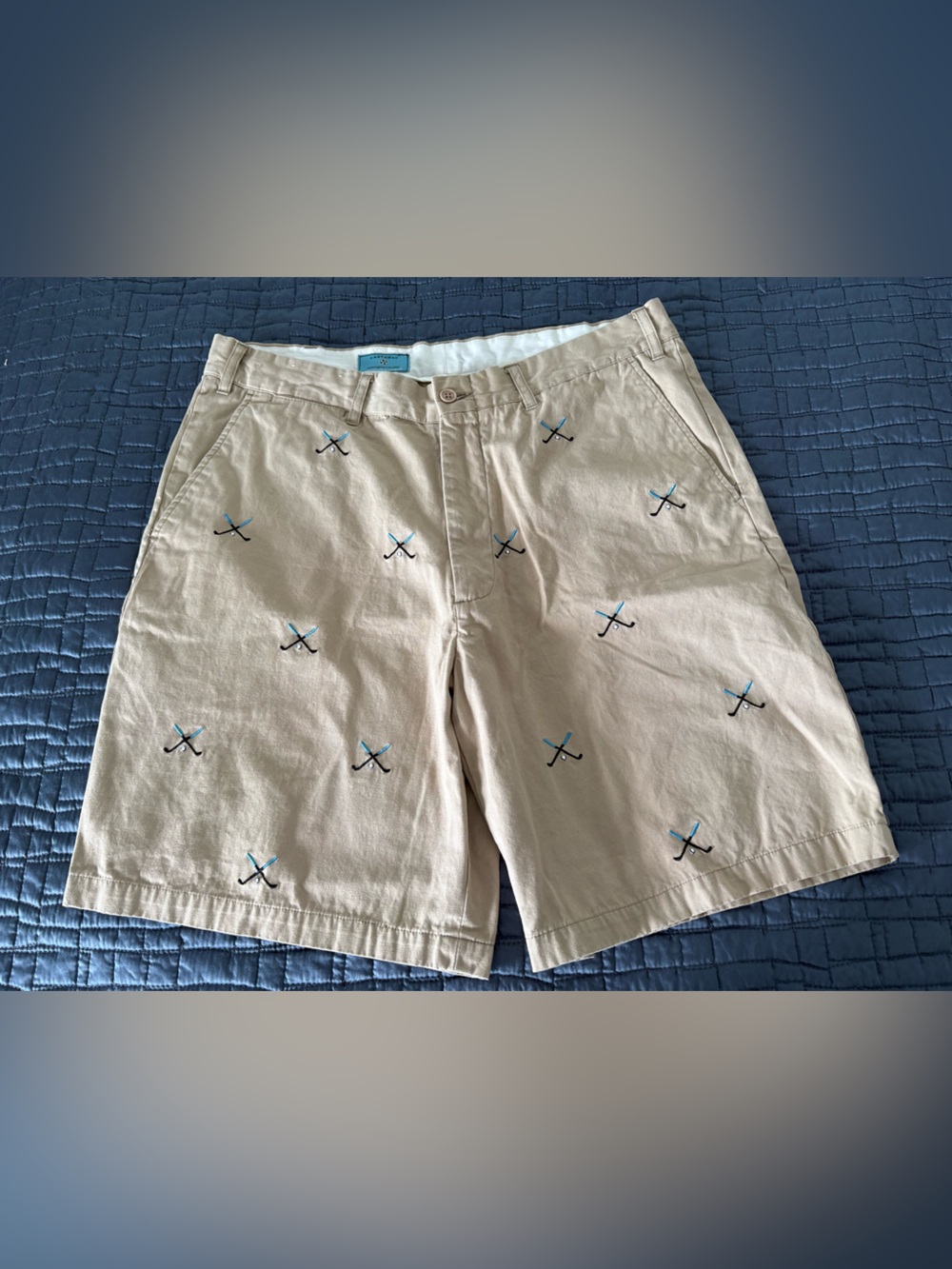 Castaway Beige Shorts with Light Blue Logo Patch